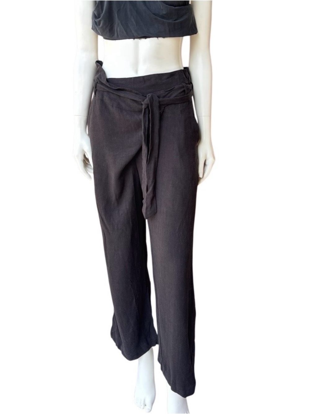 Eve Gravel Black Linen Blend Pants